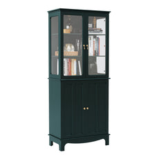 CBJCBJ Modern Bookcase with Storage, Display Cabinet with Glass Doors, Storage Cabinet with Adjustable Shelves,Green