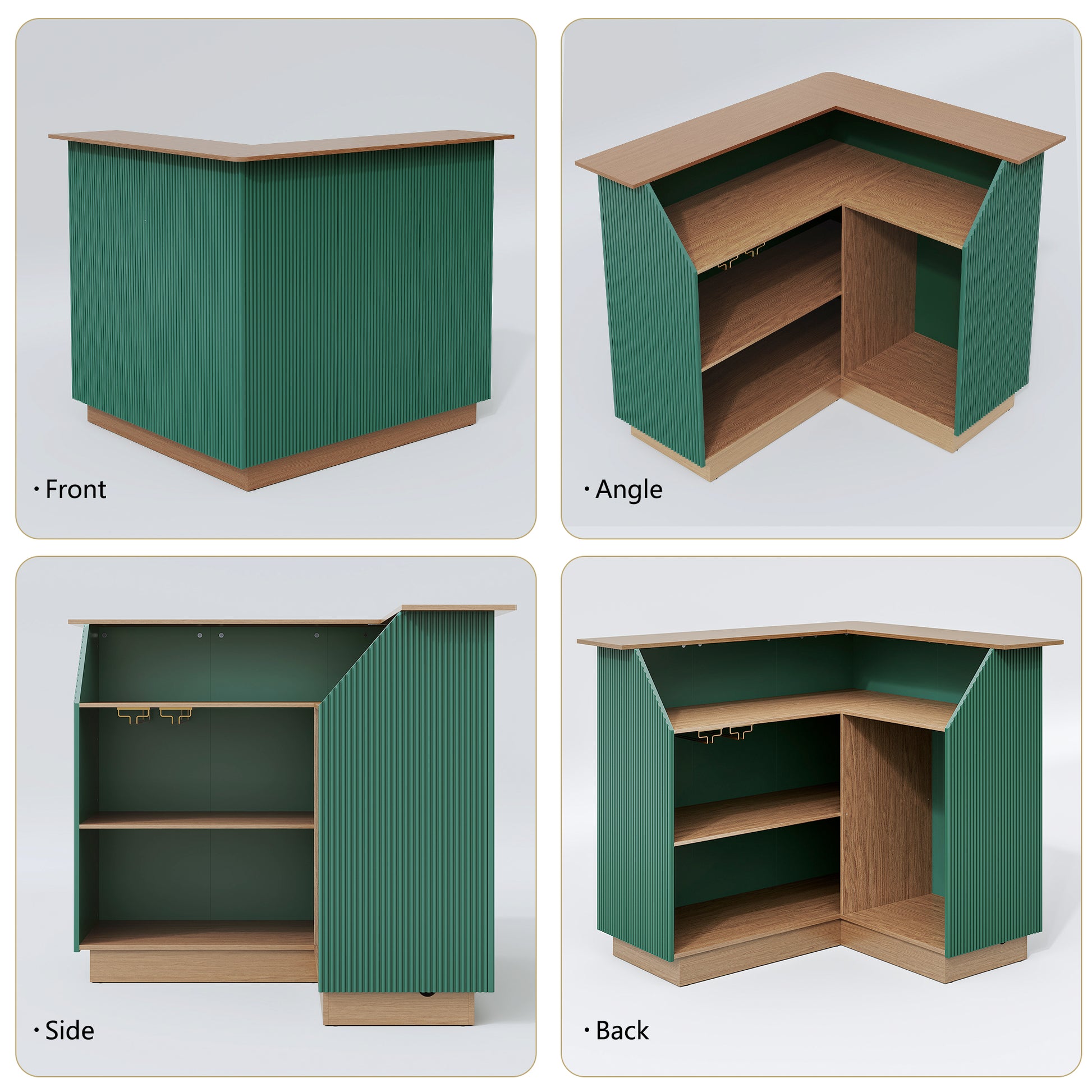 HLR L-Shaped Home Bar Cabinet with Fridge Space, 4-Tier Corner Bar Unit Wine Cabinet with Storage, Green