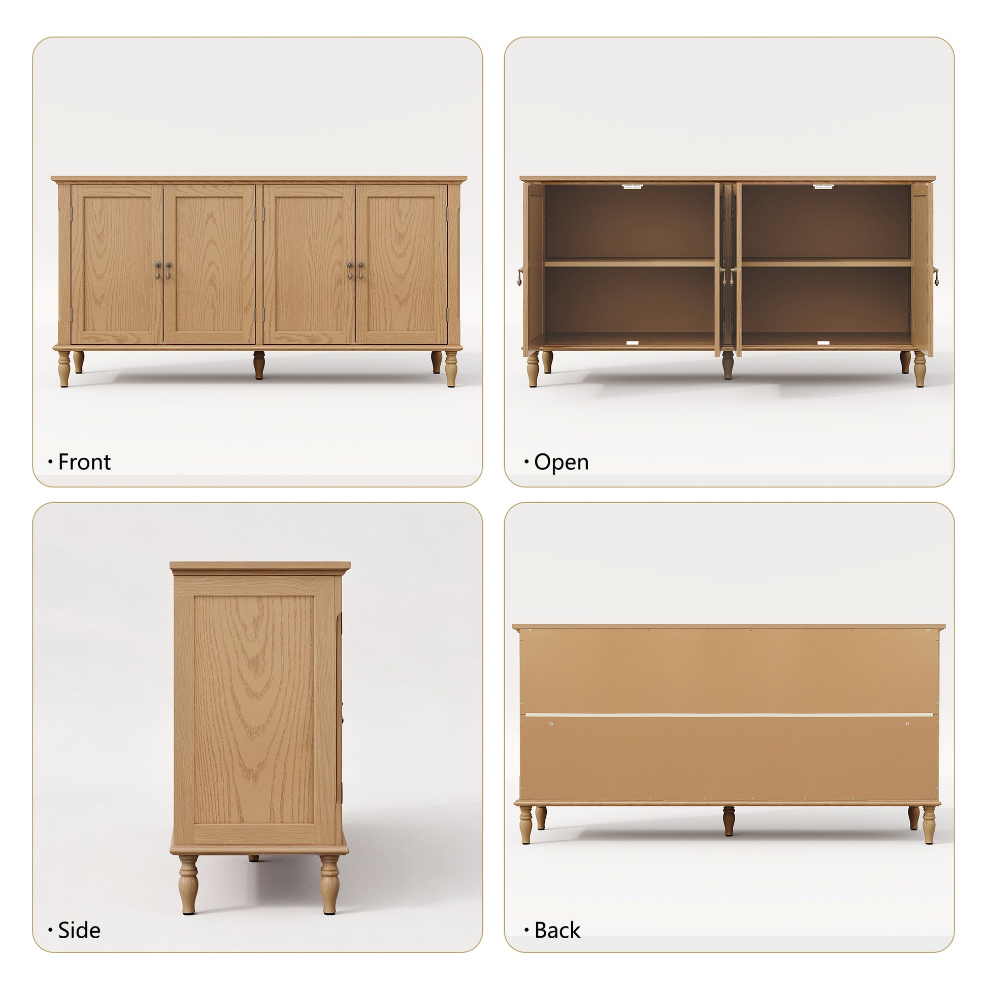 HLR 58'' Large Sideboard Buffet Cabinet with Storage, 4 Doors Modern Credenza Table for Living Room, Wood