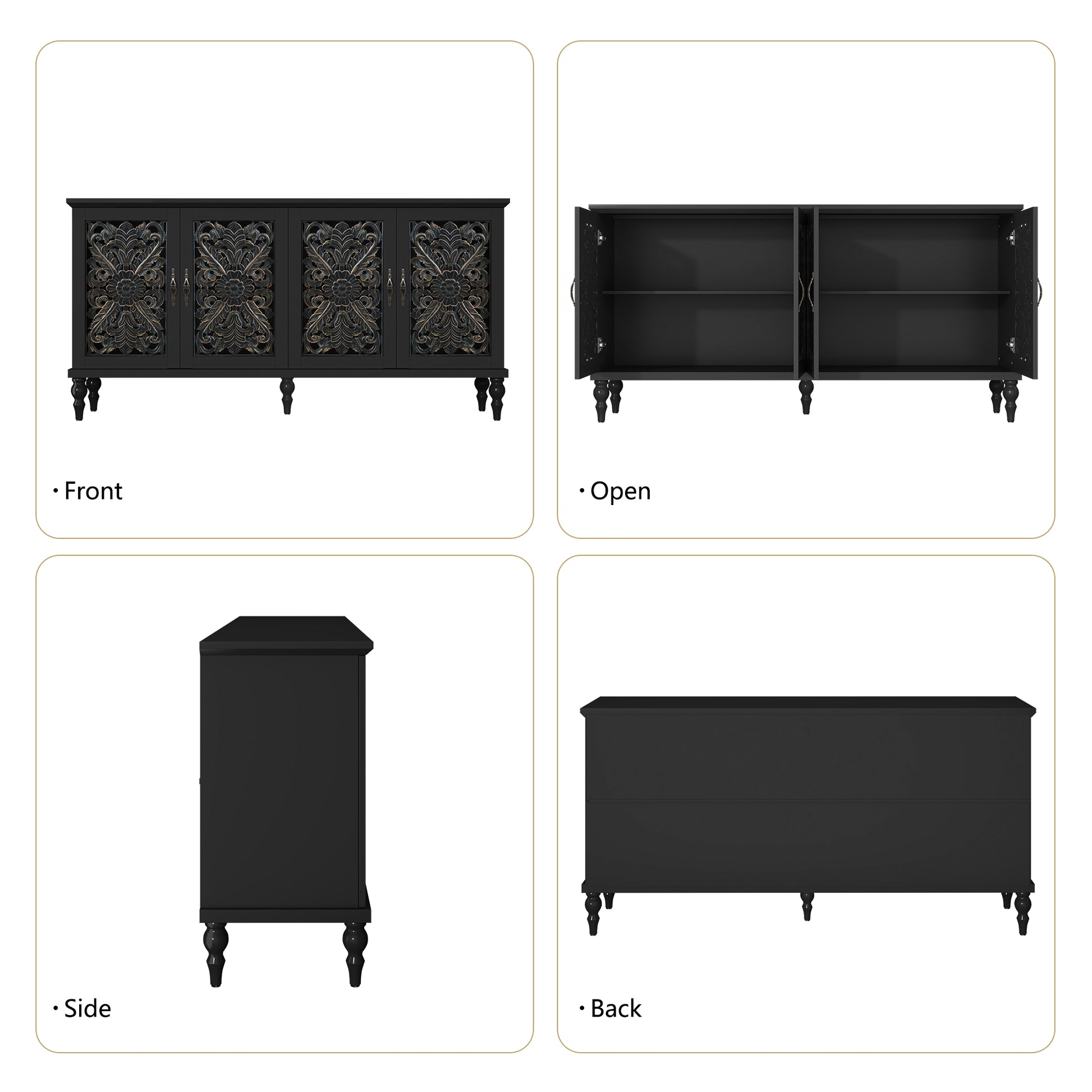 HLR 61.8" Accent Cabinet, 4 Doors Sideboards and Buffets Cabinet Buffet Cabinet with Storage for Living Room, Black