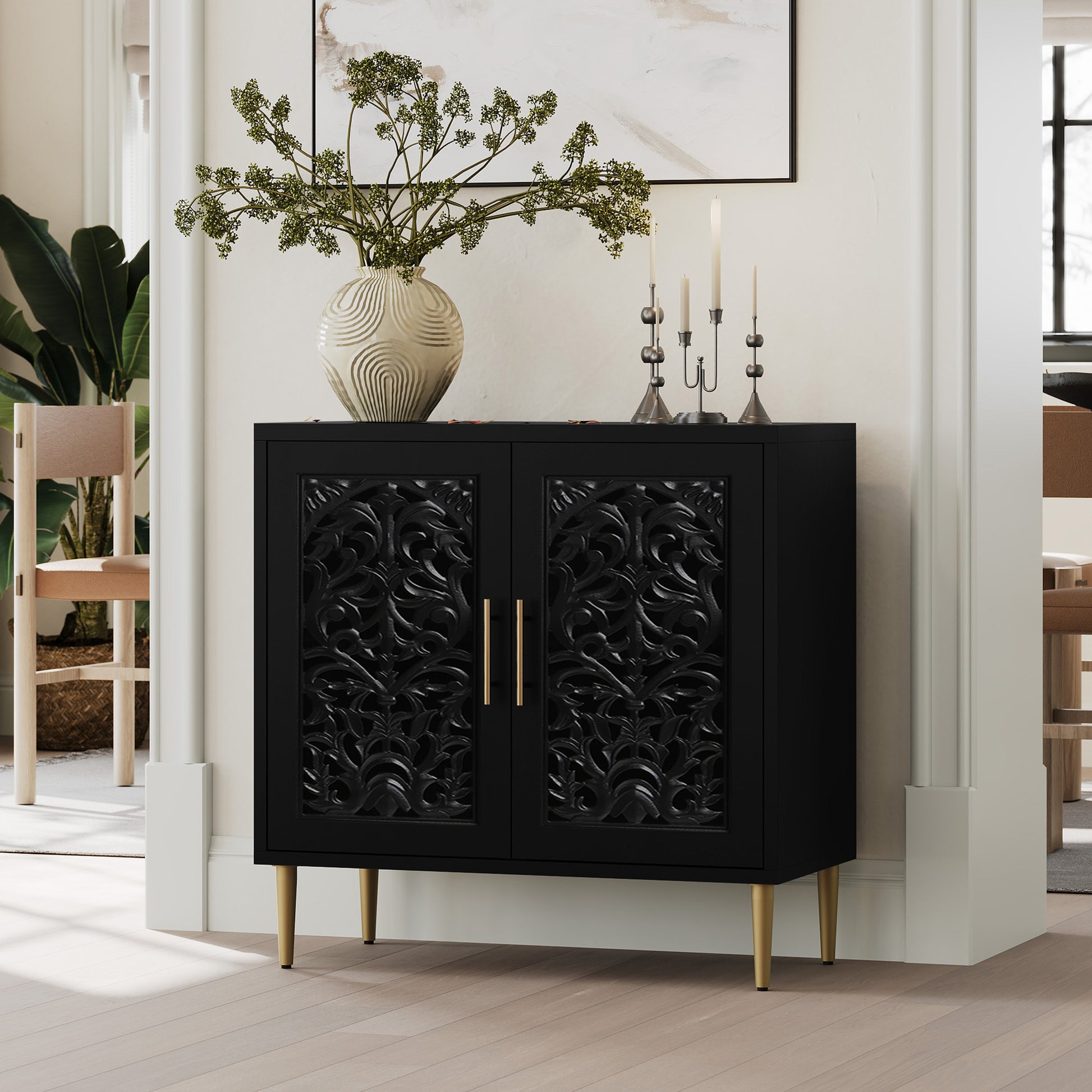 HLR 31.4" Accent Cabinet, 2 Doors Sideboards and Buffets Cabinet with Storage for Living Room, Black