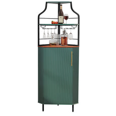 HLR Corner Coffee Bar Cabinet with LED Strip, 4-Tiers Modern Tall Liquor Cabinet with Wine Rack for Dining Room