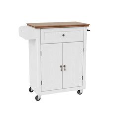 HLR Small Kitchen Islands Table with Storage, Rolling Wood Microwave Cart on Wheels for Dining Room, White