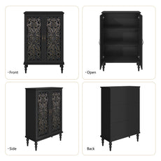 HLR Buffet Cabinet with Storage Accent Sideboard, Modern Hollow 2 Doors Credenza for Dining Room, Black