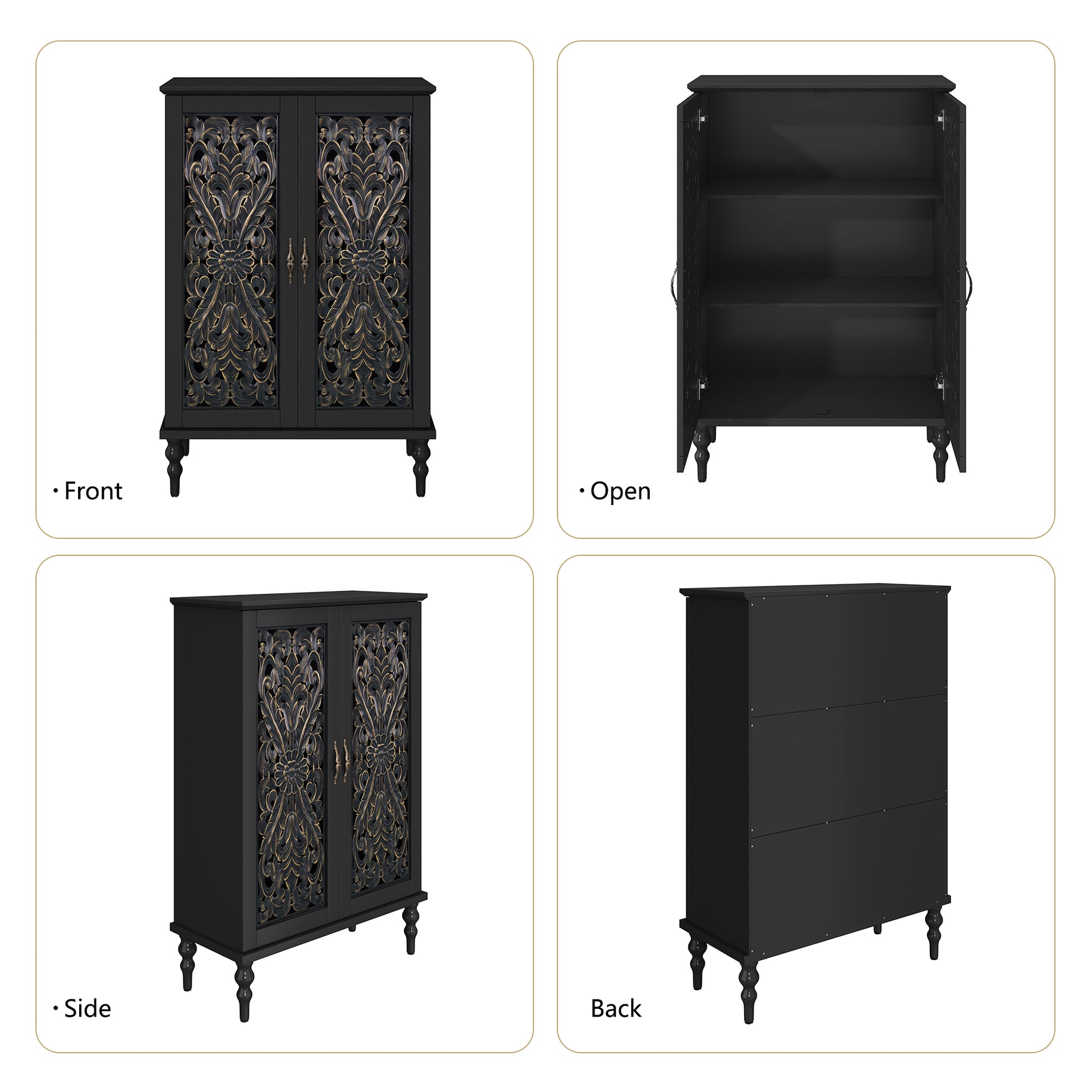 HLR Buffet Cabinet with Storage Accent Sideboard, Modern Hollow 2 Doors Credenza for Dining Room, Black