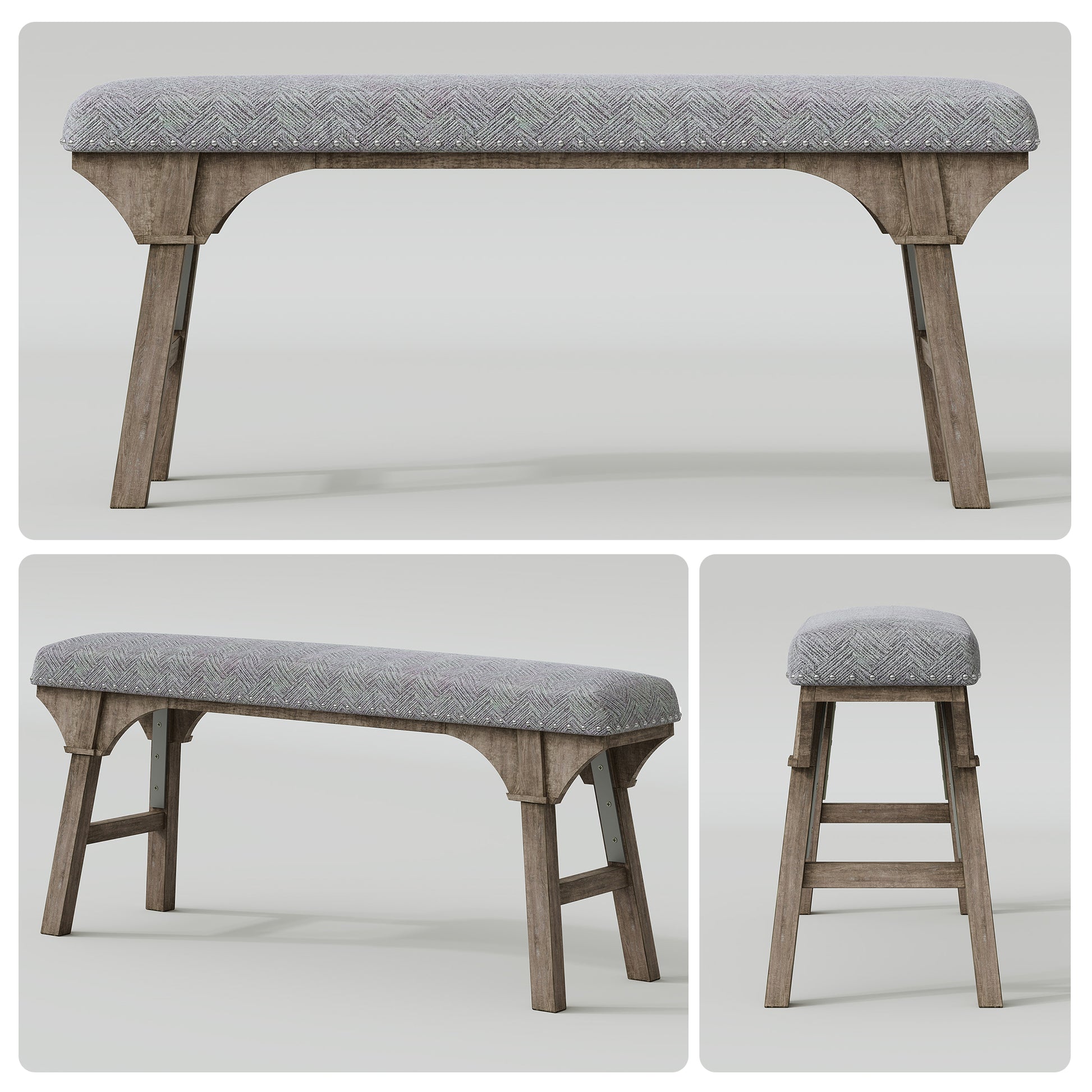 HLR 44" Modern Bedroom Benches, Upholstered Entryway Bench/End of Bed Bench for Living Room, Gray