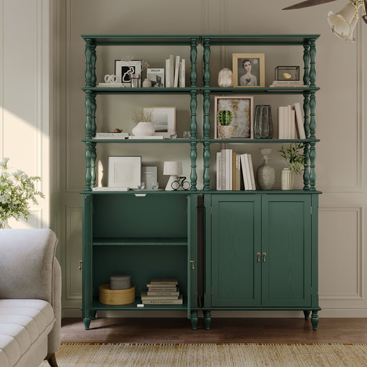 CBJCBJ 77.5" Retro Bookcase with Storage Cabinet and Removable Display Shelf, Suitable for Living Room, Study Room,Green