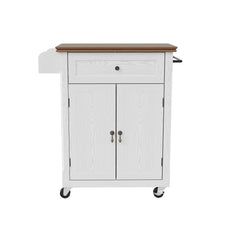HLR Small Kitchen Islands Table with Storage, Rolling Wood Microwave Cart on Wheels for Dining Room, White