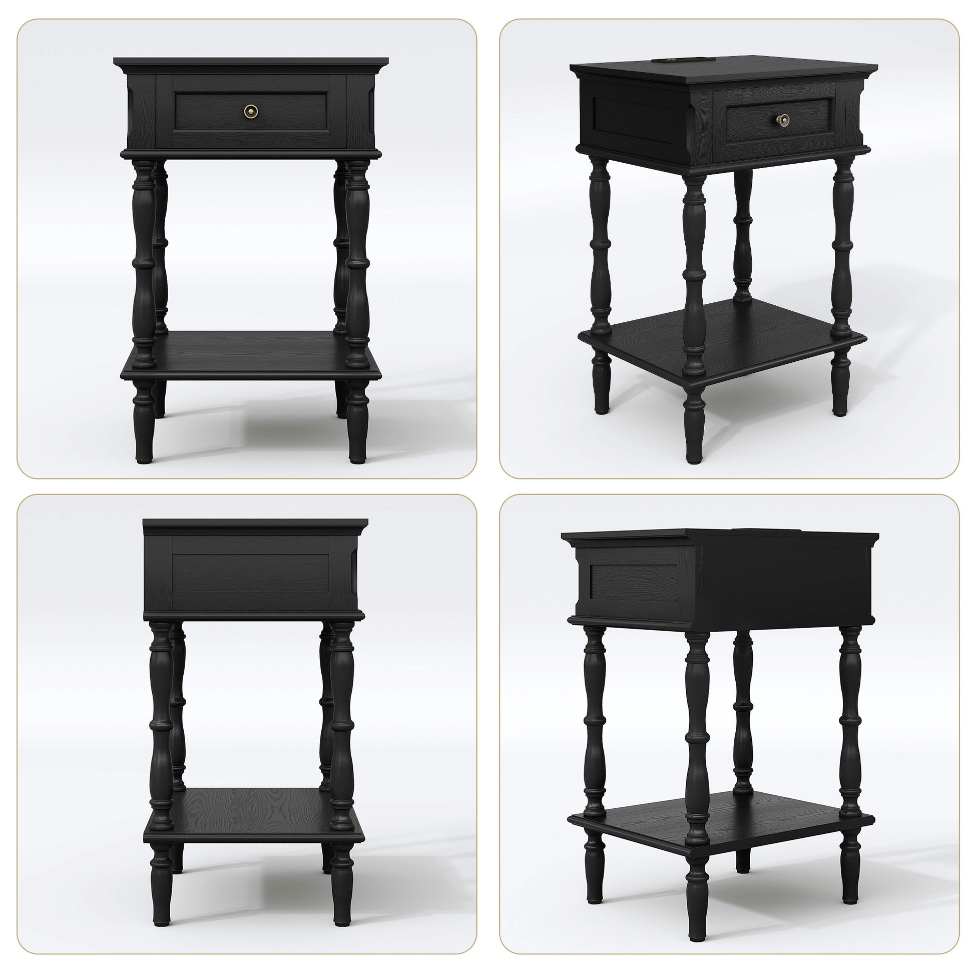 HLR 20" Mid Century Nightstand, Assembled Wood Bedroom End Table with Drawers & Shelves
