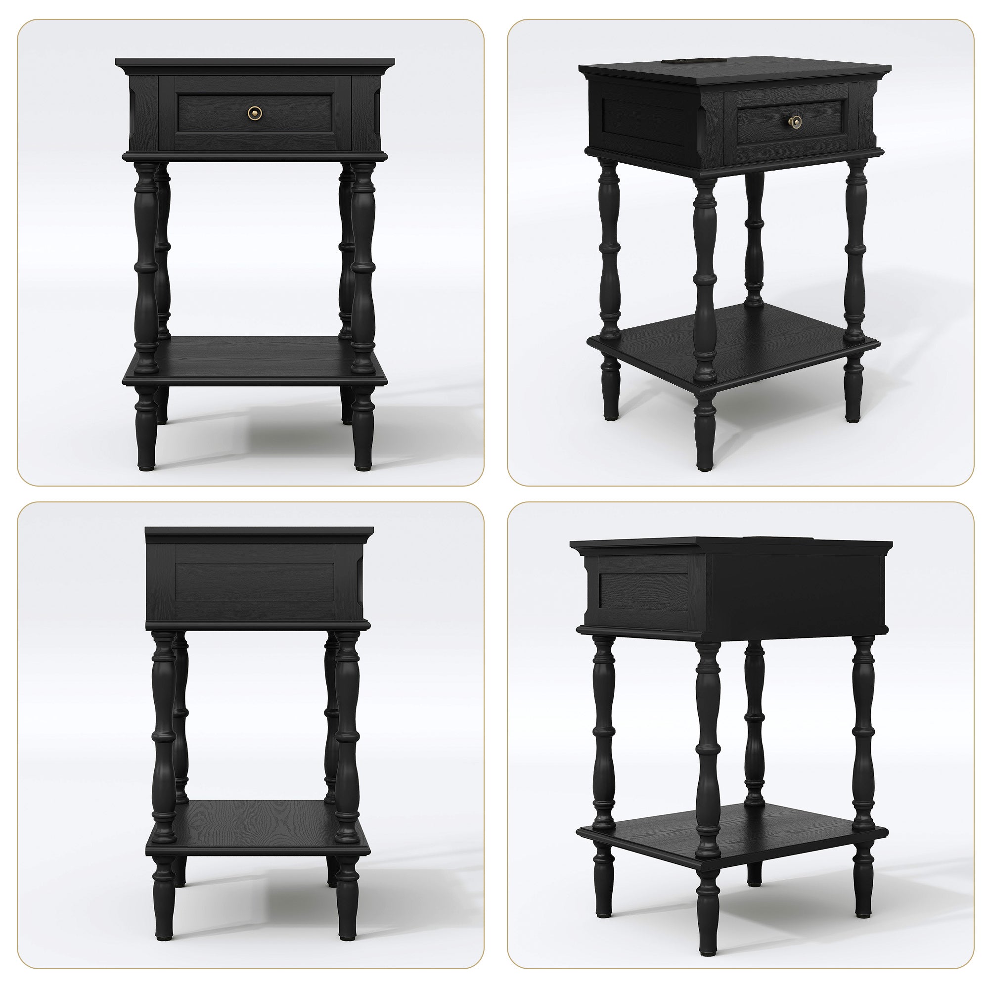 HLR 20" Mid Century Nightstand, Assembled Wood Bedroom End Table with Drawers & Shelves