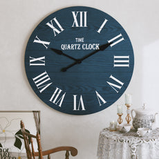 CBJCBJ 35.5” Farmhouse Large Shiplap Round Wall Clock with Roman Numeral for Living Room Decor, Blue