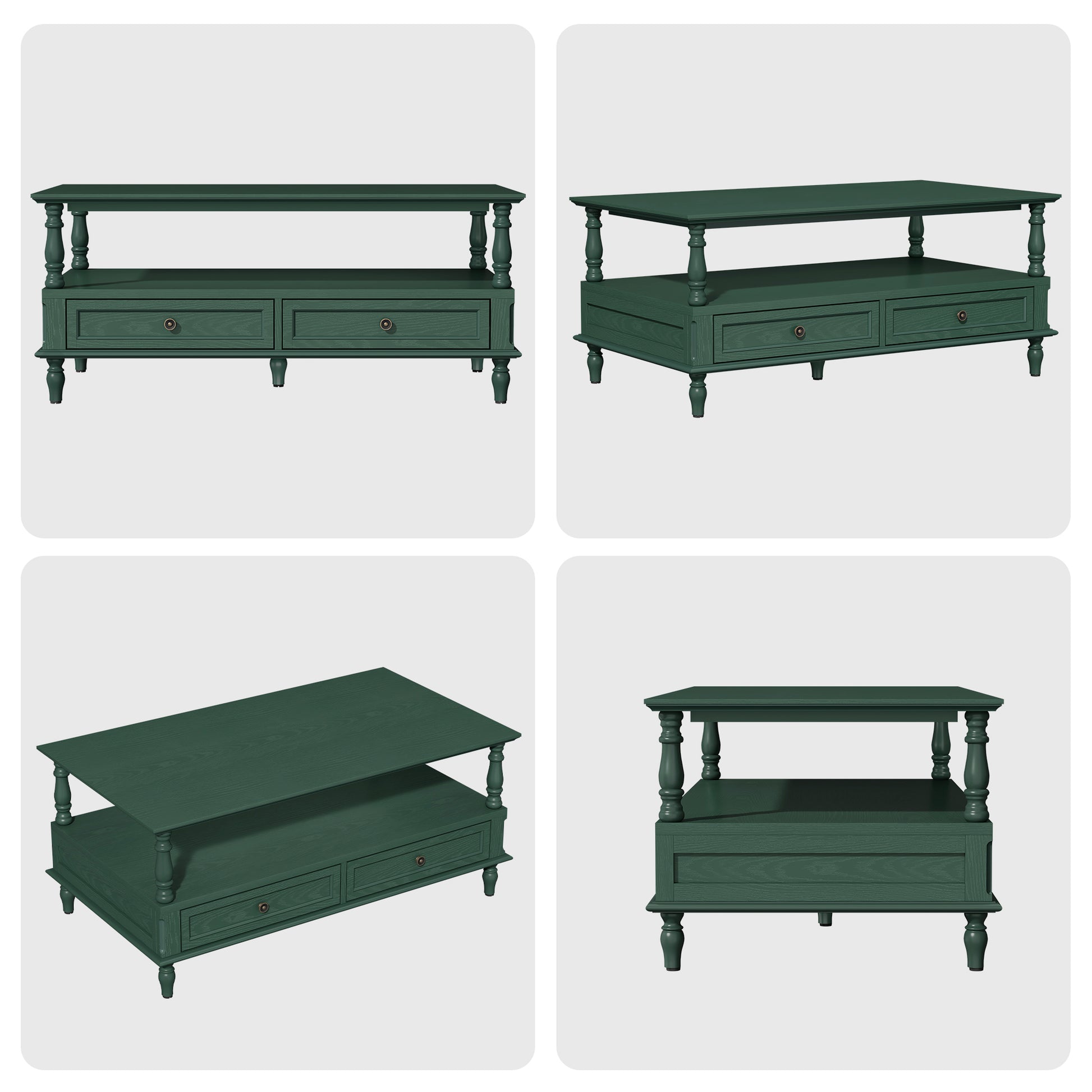 HLR 41" Mid Century Modern Coffee Table with Drawer Storage, Assembled Wood Center Table for Living Room, Green