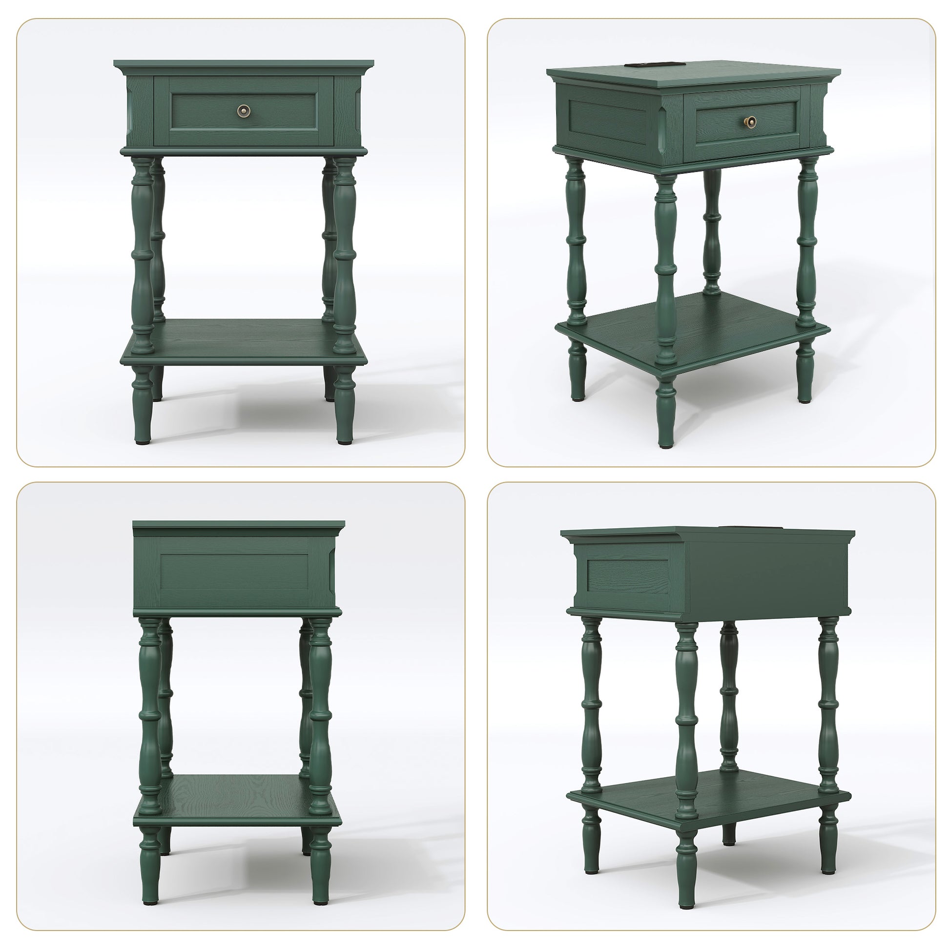 HLR 20" Mid Century Nightstand, Assembled Wood Bedroom End Table with Drawers & Shelves