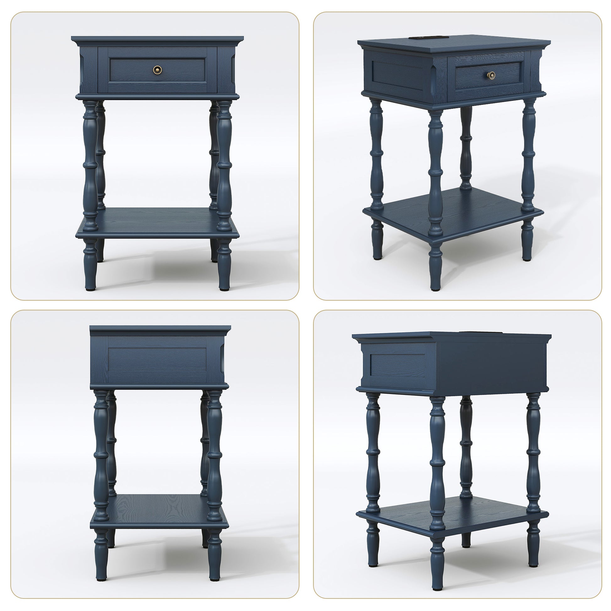 HLR 20" Mid Century Nightstand, Assembled Wood Bedroom End Table with Drawers & Shelves