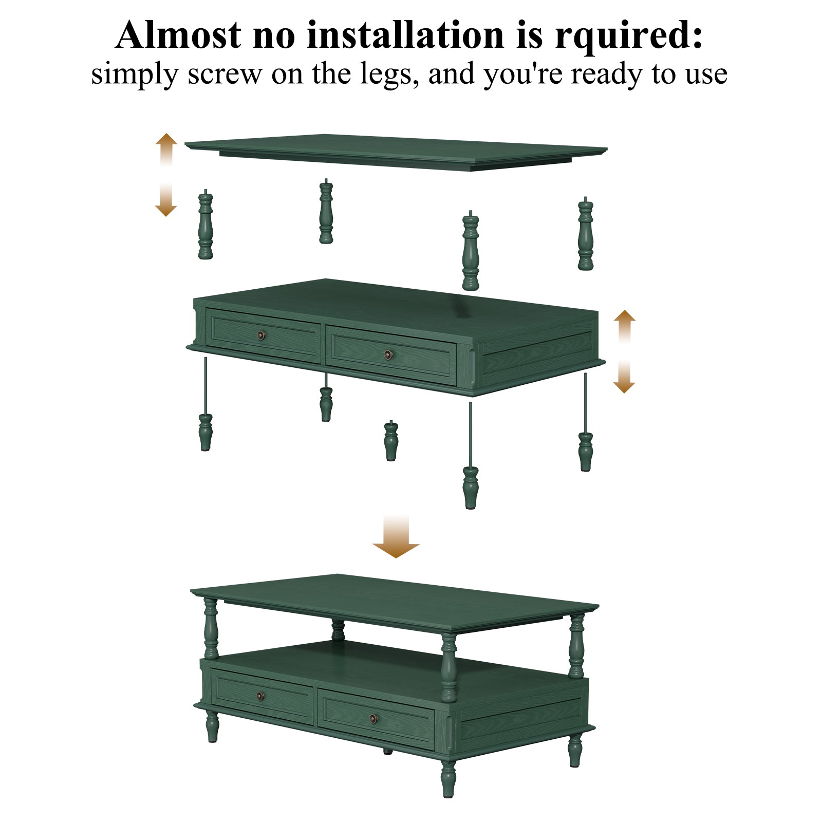 HLR 41" Mid Century Modern Coffee Table with Drawer Storage, Assembled Wood Center Table for Living Room, Green