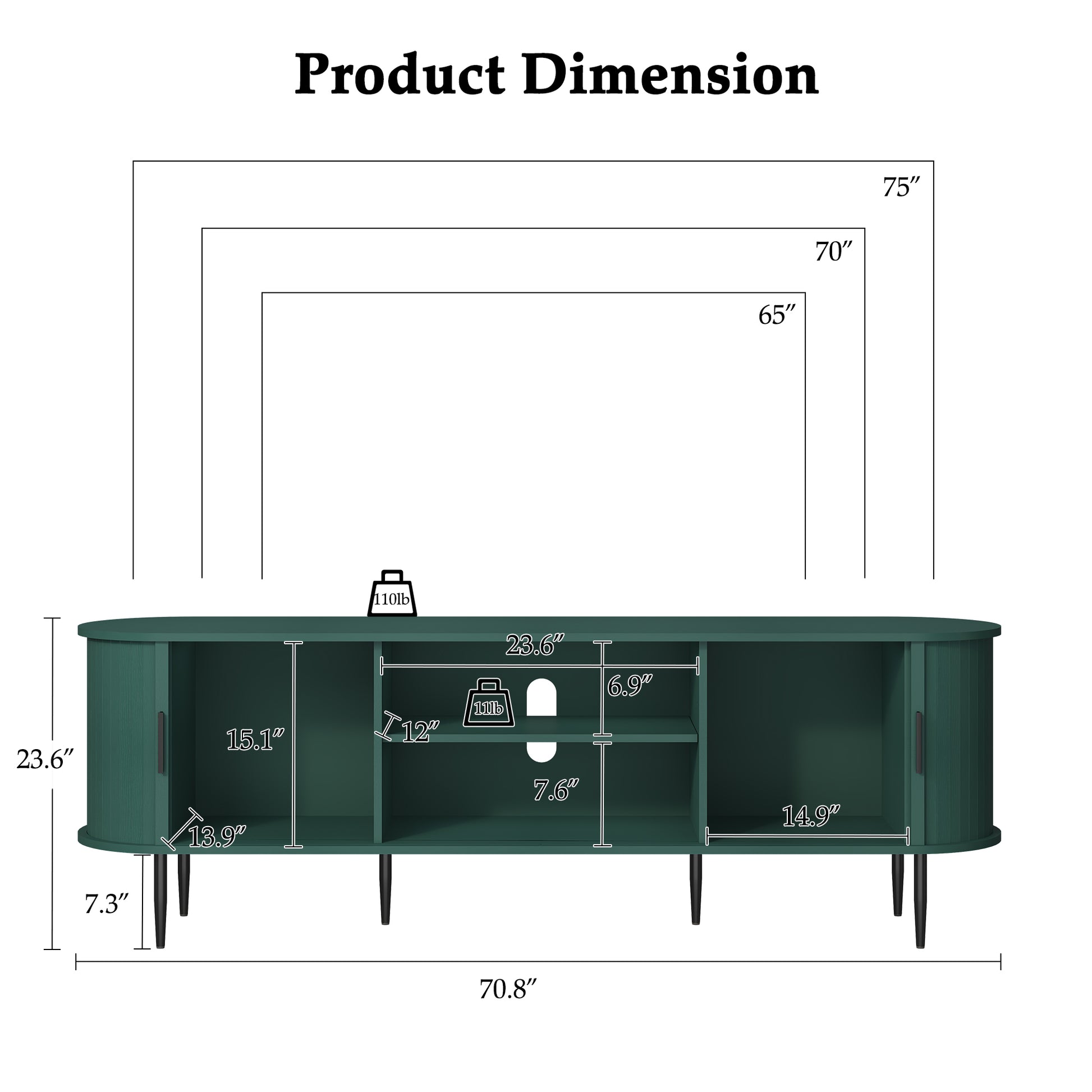 HLR® 70" TV Stand with Tambour Door for TVs up to 80"