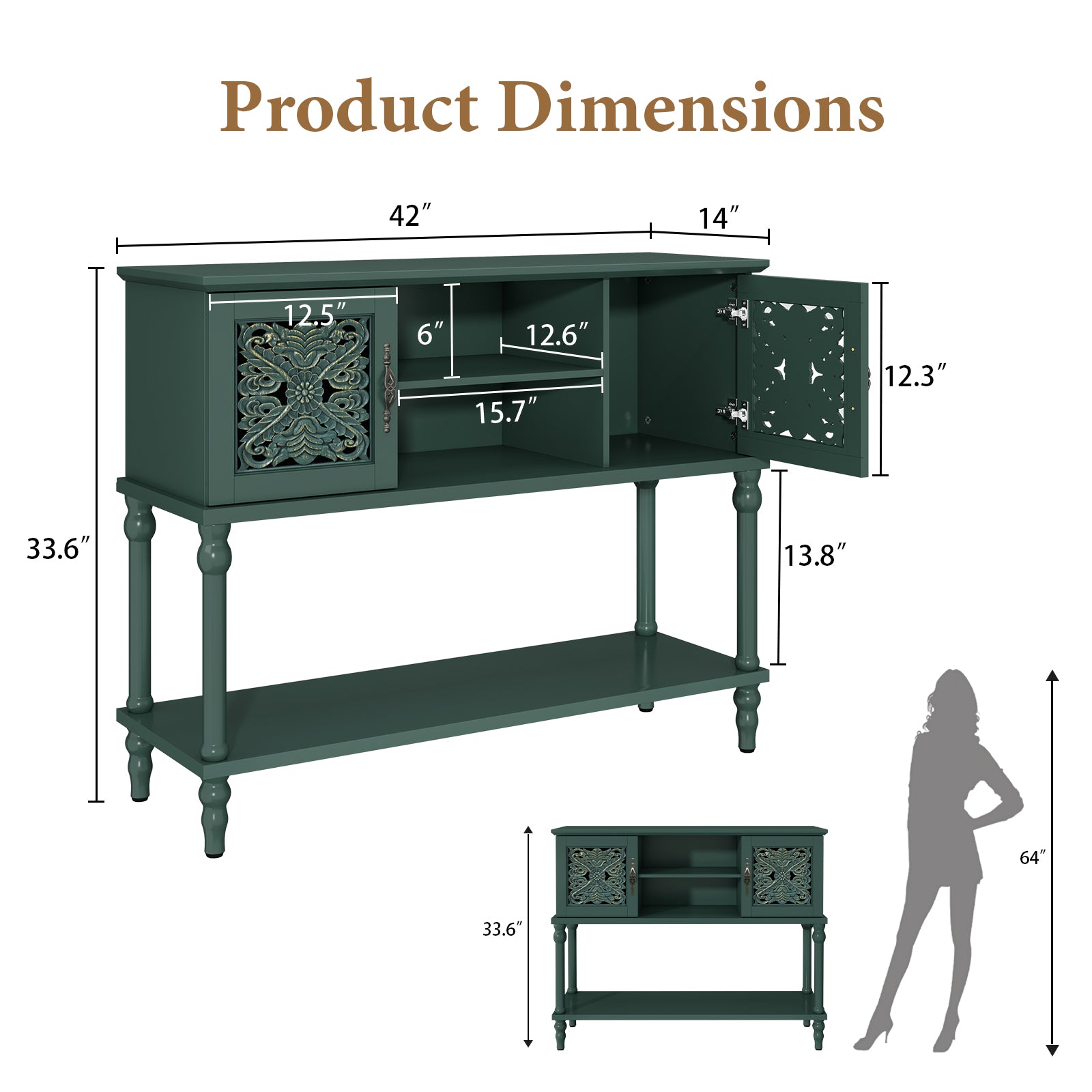 CBJCBJ 42'' Modern Retro Console Table, Entryway Table with Open Storage Shelf , for Living Room,Green