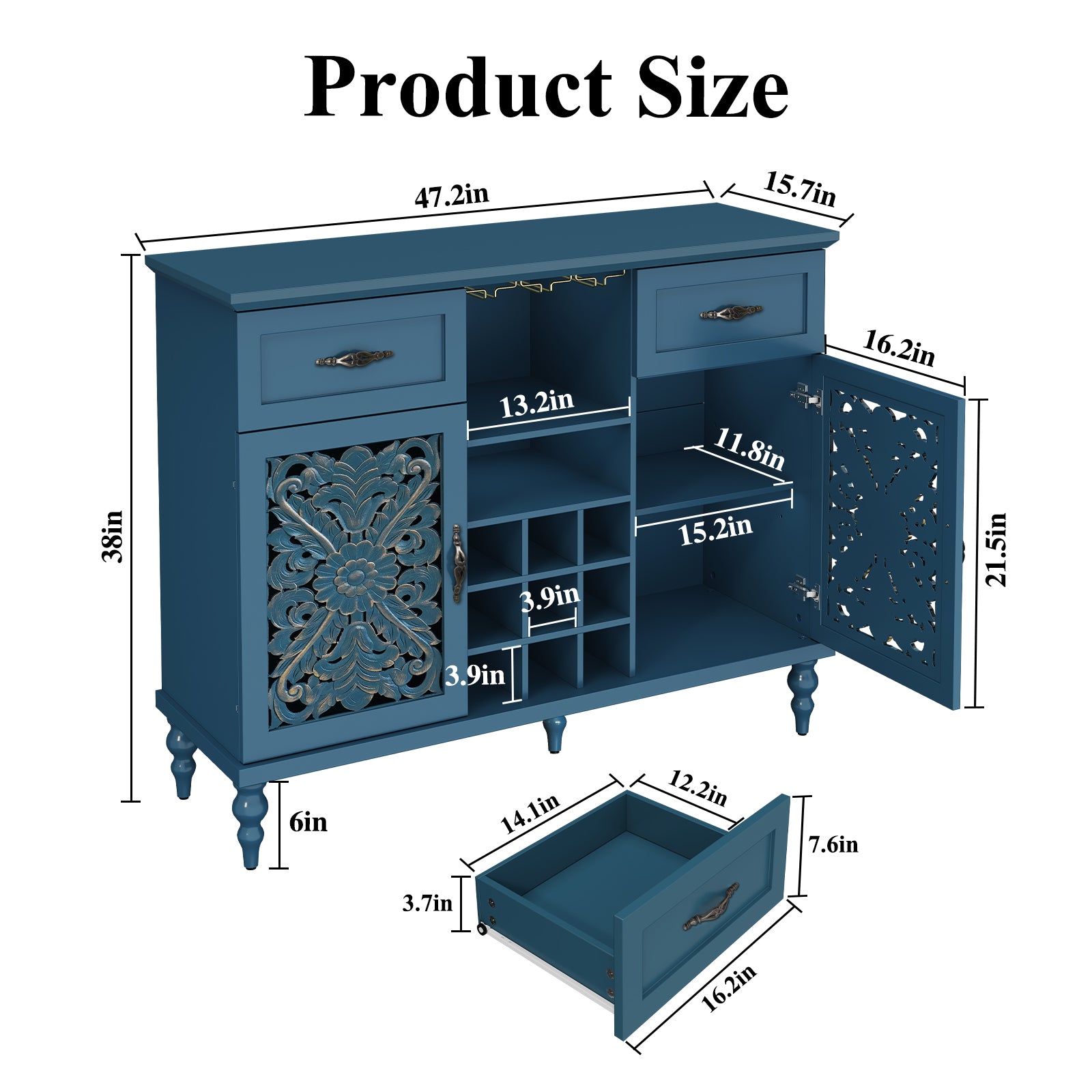 CBJCBJ 47" Wine Bar Cabinet with wine glass holder, Retro Coffee Bar Cabinet with Storage, for Dining Room