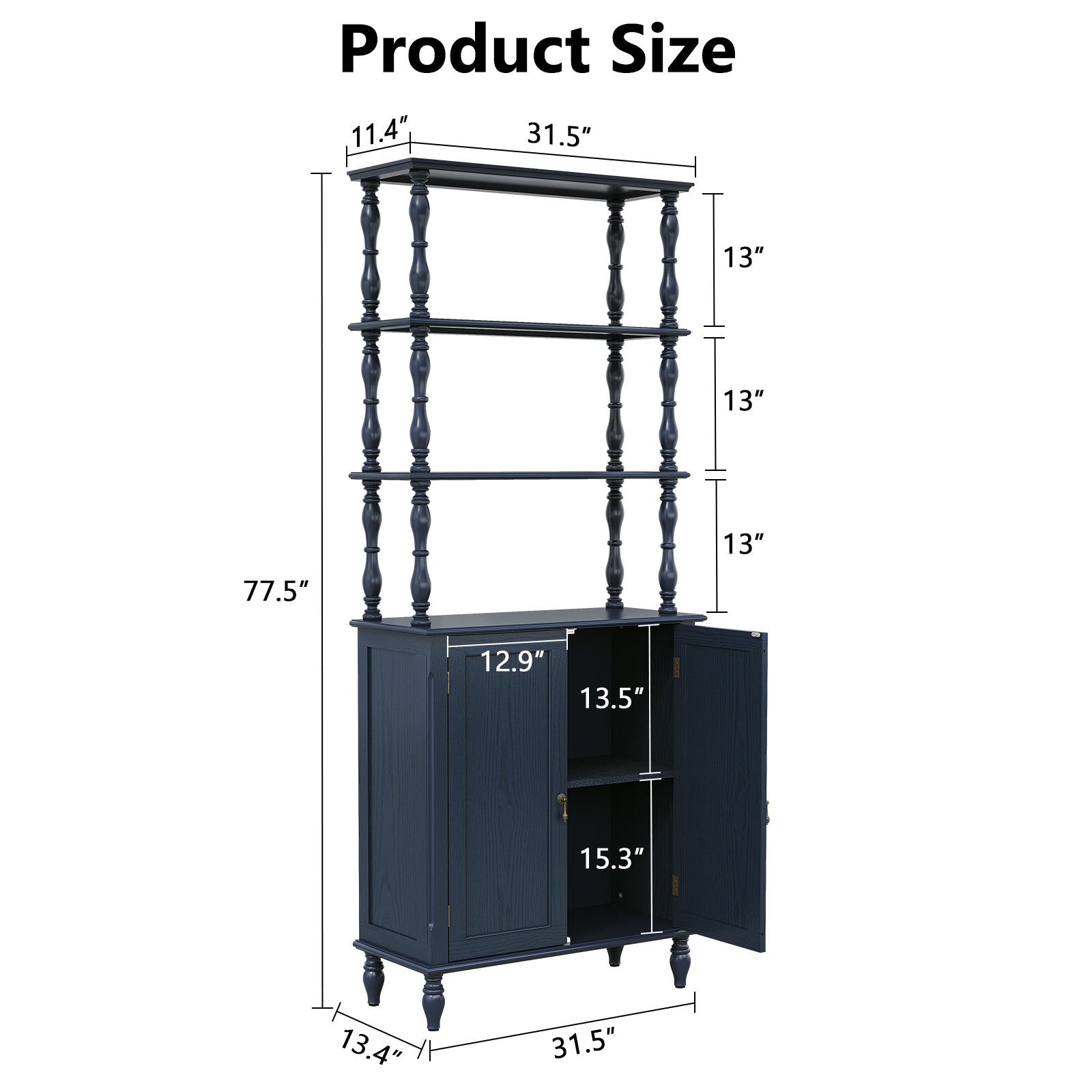 CBJCBJ 77.5" Retro Bookcase with Storage Cabinet and Removable Display Shelf, Suitable for Living Room, Study Room,Blue
