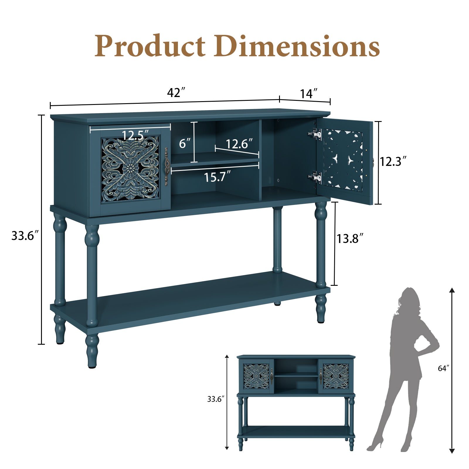 CBJCBJ 42'' Modern Retro Console Table, Entryway Table with Open Storage Shelf , for Living Room,Blue