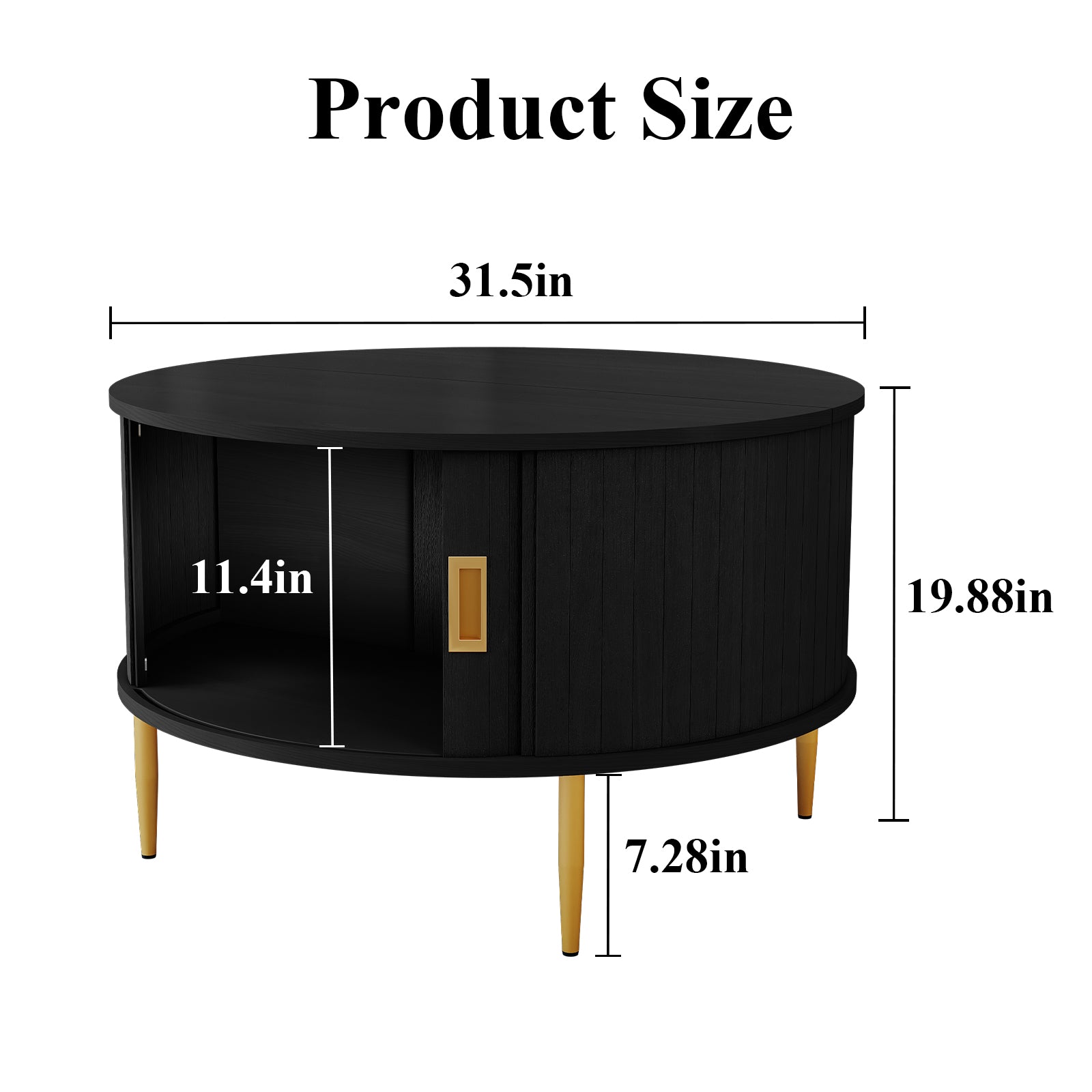 CBJCBJ 31" Modern Round Coffee Table with Sliding Door Storage, Center Table for Living Room