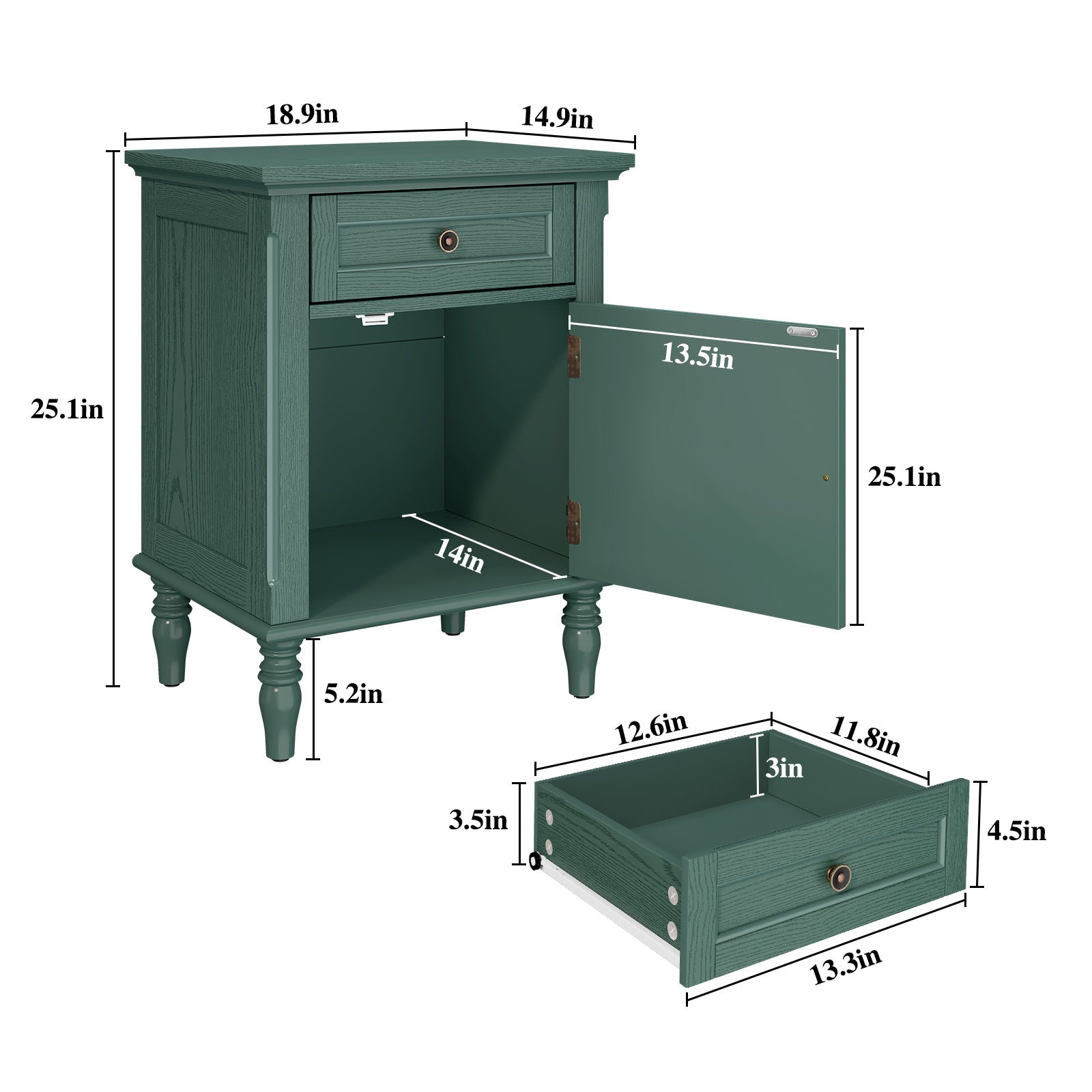 HLR® 25"H Nightstands Set of 2, Modern Retro Bedside Table with Drawer, End Table for Bedroom