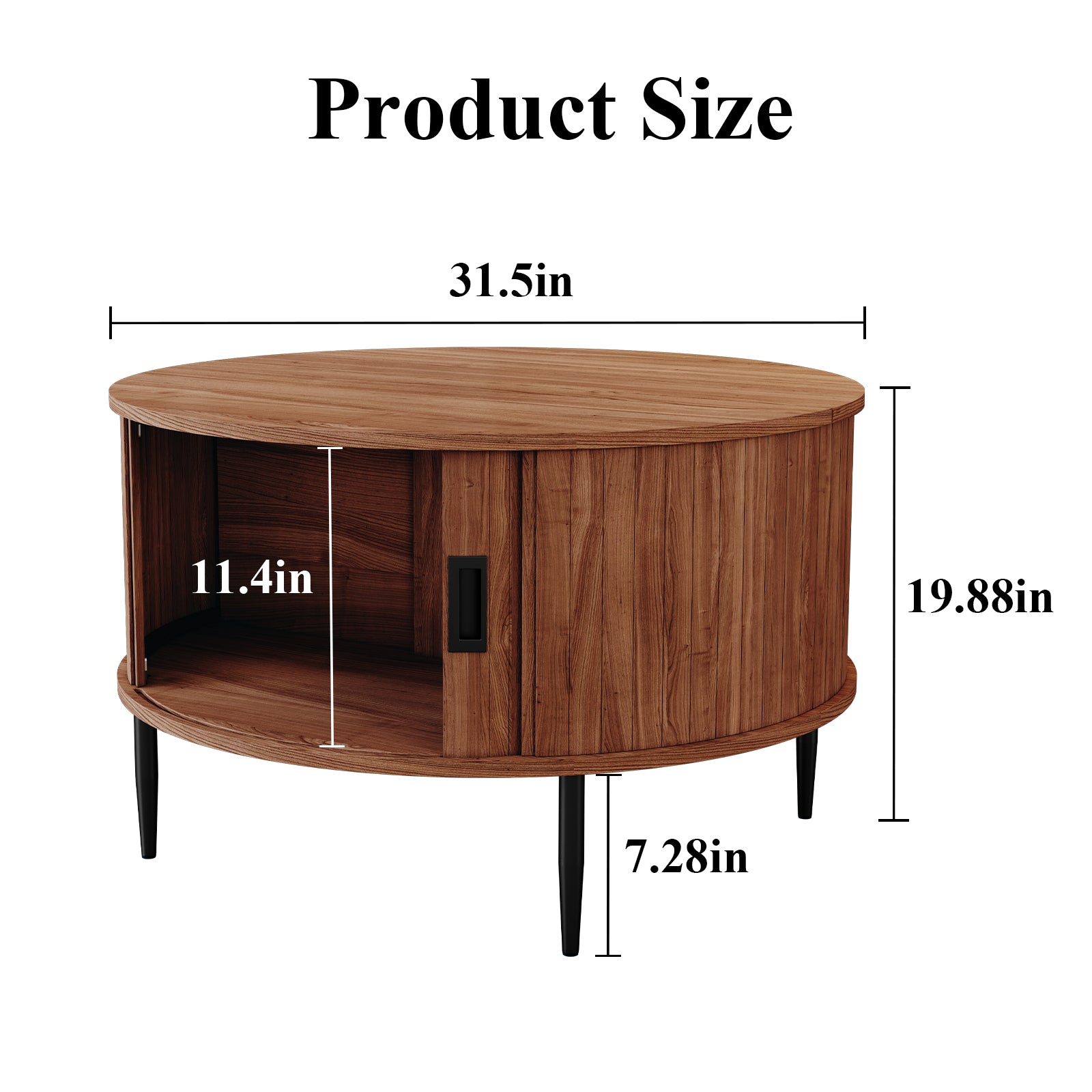 CBJCBJ 31" Modern Round Coffee Table with Sliding Door Storage, Center Table for Living Room