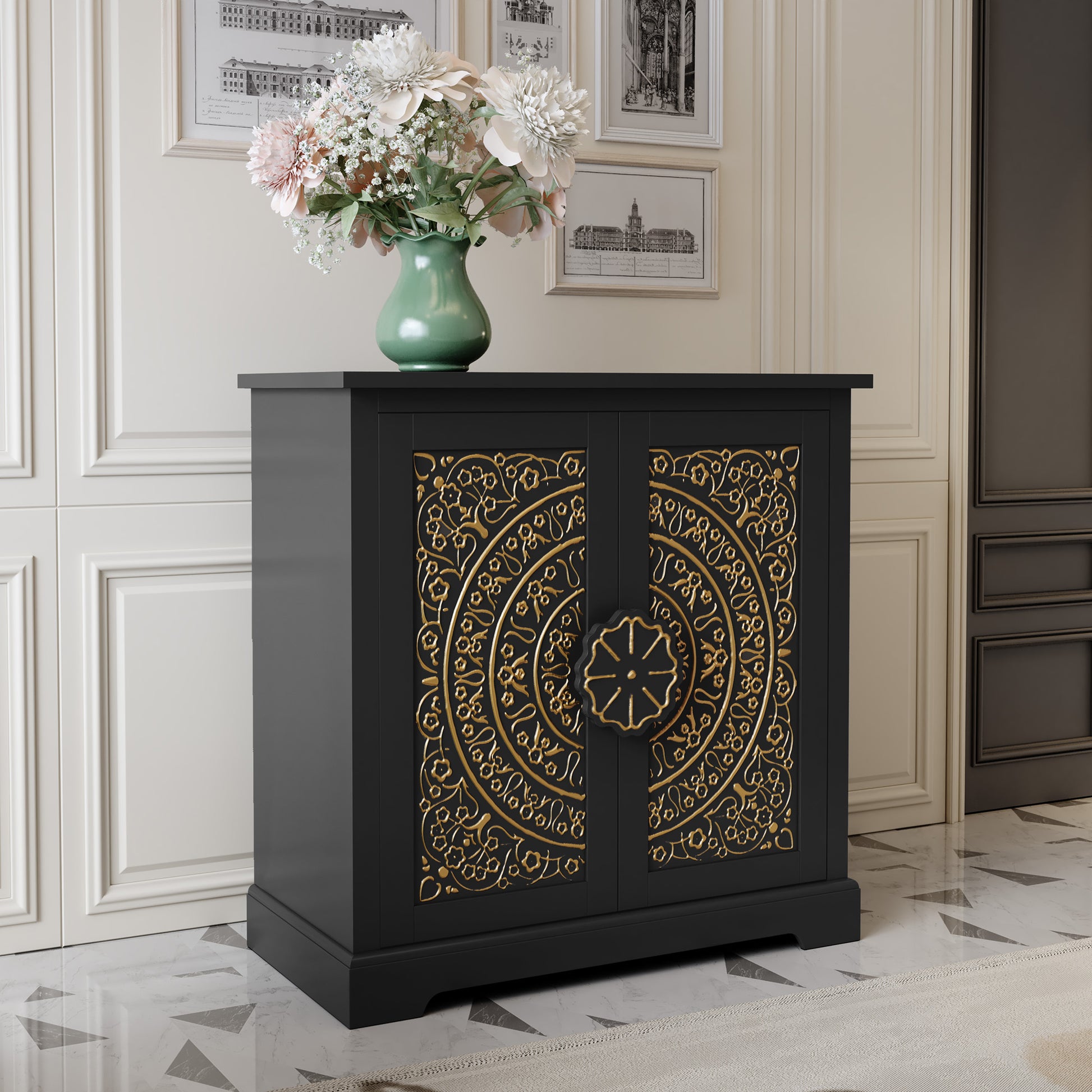 HLR 31.5" W Mid Century Modern Accent Cabinet with 2 Doors, Credenzas & Sideboard Buffet with Storage, Black
