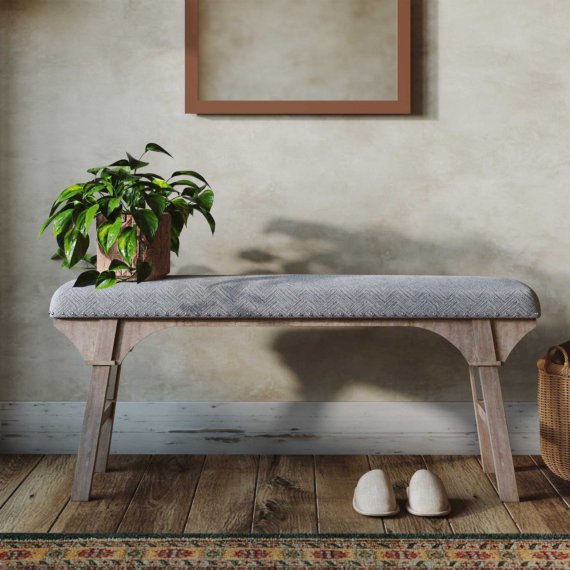 HLR 44" Modern Bedroom Benches, Upholstered Entryway Bench/End of Bed Bench for Living Room, Gray