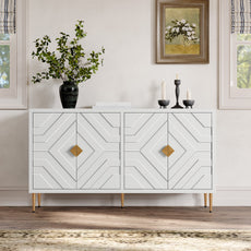 HLR 58" Modern Accent Sideboard Cabinet, 4 Doors, Adjustable Shelves, Fluted Storage Cabinet, White