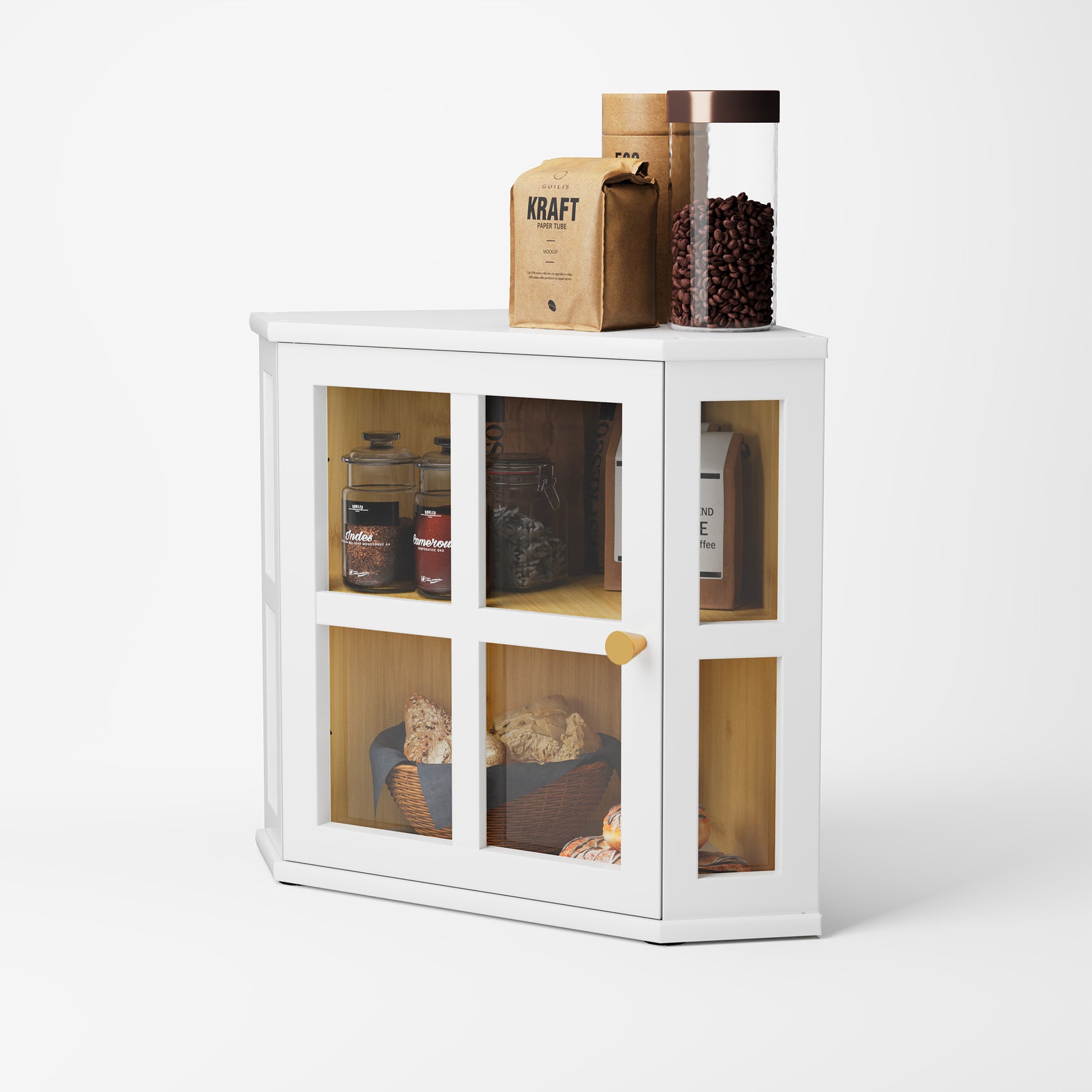 HLR Double Layer Bamboo Bread Box for Kitchen Counter, Large Capacity Bread Storage Bin with Acrylic Door, White