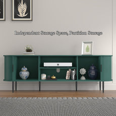 HLR 70" TV Stand for 75" TV, Wood Entertainment Center with Storage and Shelves, 2 Sliding Tambour Doors, Mid-Century Modern, Green
