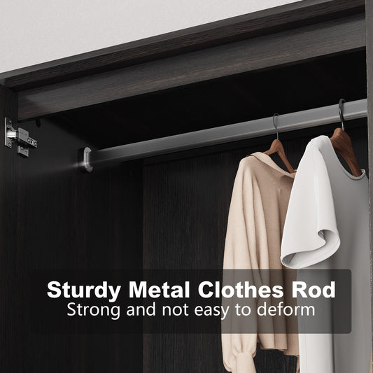 HLR 71" Tall Modern Wood Armoire Wardrobe Closet, Freestanding Cabinet with Hanging Rod for Bedroom, Black