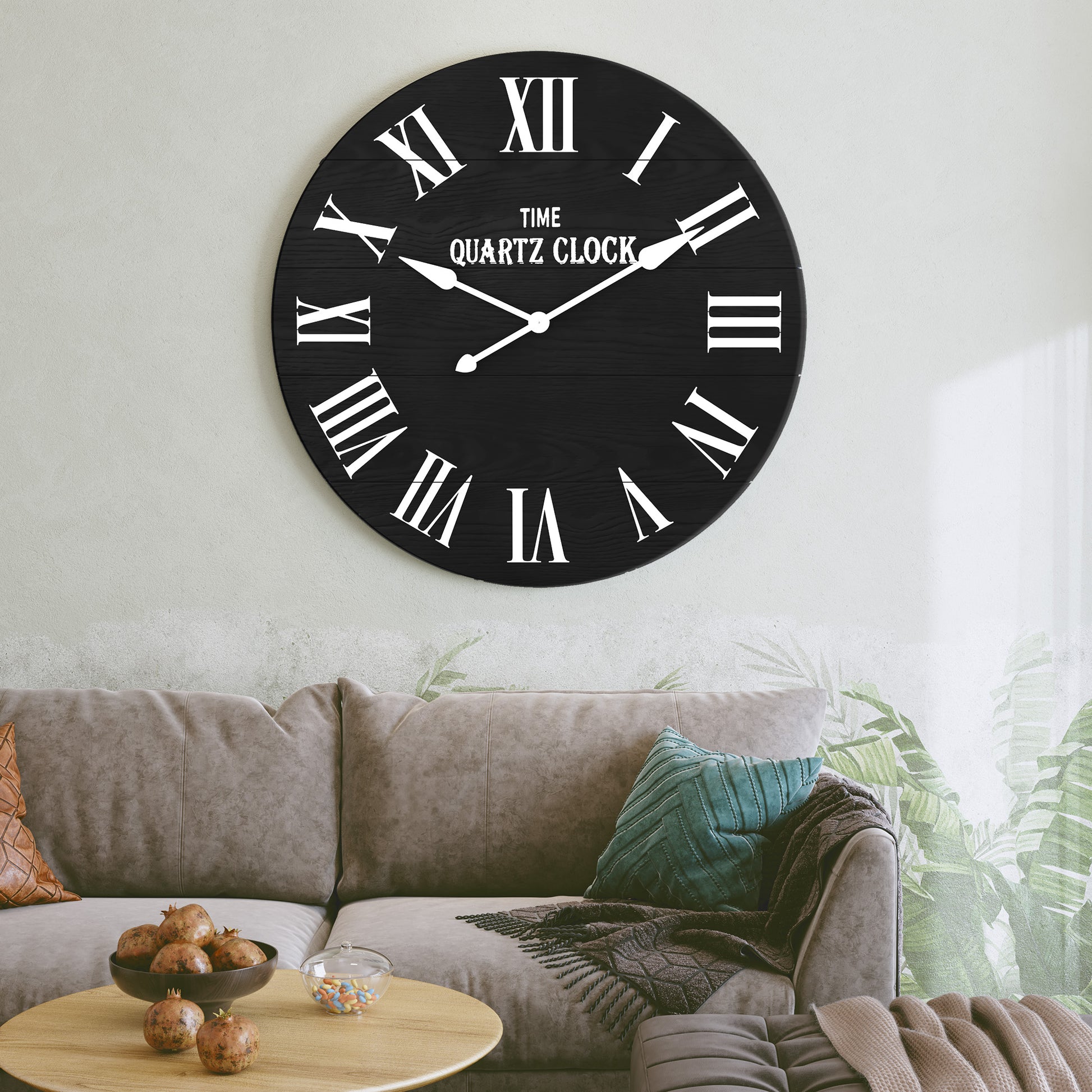 CBJCBJ 35.5” Farmhouse Large Shiplap Round Wall Clock with Roman Numeral for Living Room Decor, Black