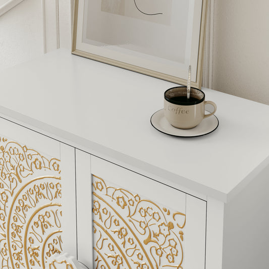 CBJCBJ 31.5" Kitchen Sideboard Buffet Cabinet with 2 Door Storage, Mid-Century Accent Cabinet for Living Room,White