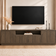 HLR Farmhouse 70" TV Stand for TVs up to 80", Entertainment Center with Storage Doors and Drawers, Gray