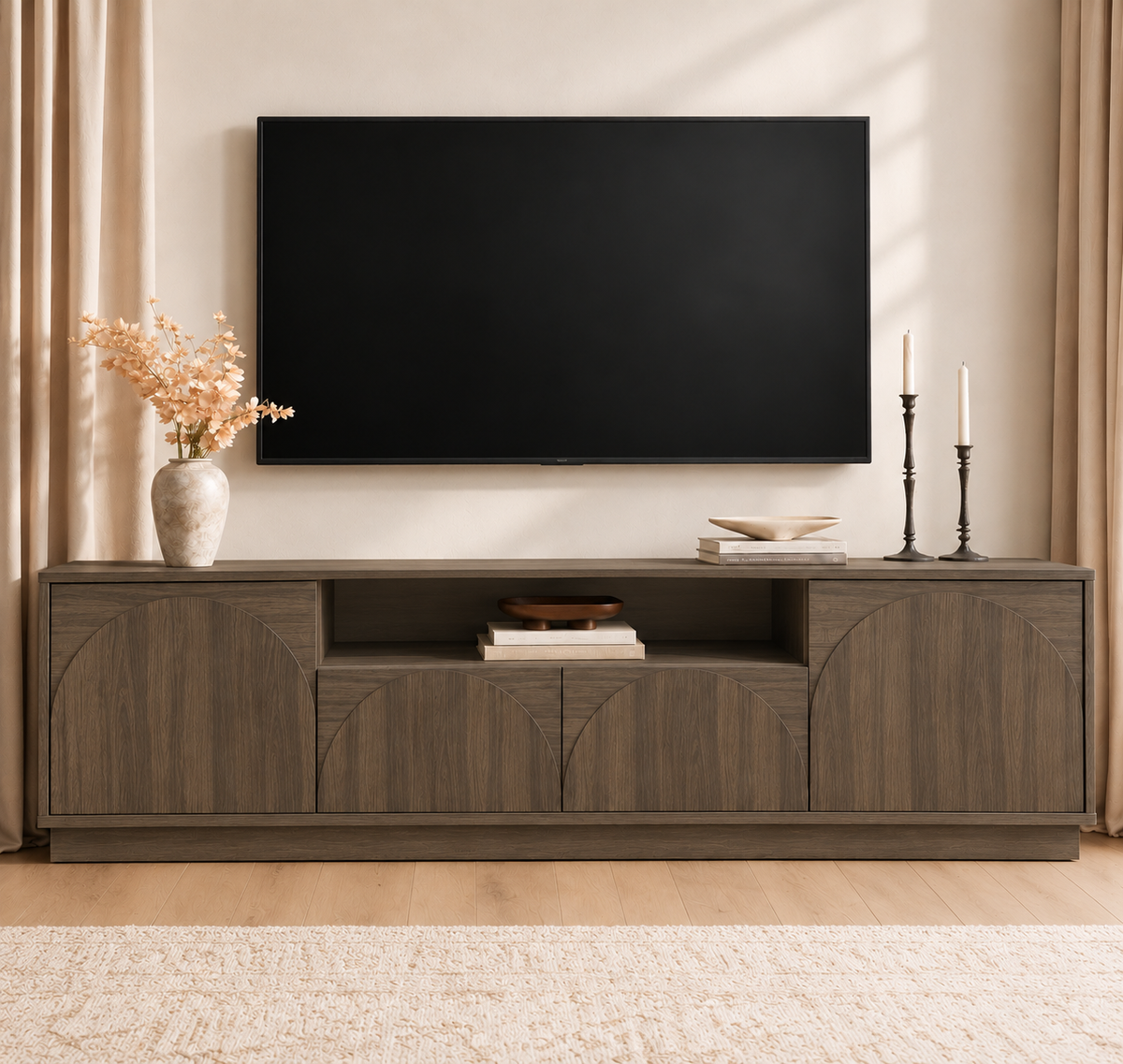 HLR Farmhouse 70" TV Stand for TVs up to 80", Entertainment Center with Storage Doors and Drawers, Gray