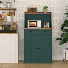 HLR Farmhouse Kitchen Pantry Cabinet with Microwave Stand, 54" Coffee Bar Storage Cabinet, Green