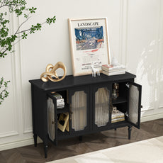 CBJCBJ Retro 47'' Wood Sideboard Buffet Cabinet,Storage Cabinet with Glass Doors for Living Dining & Bedroom (Black)