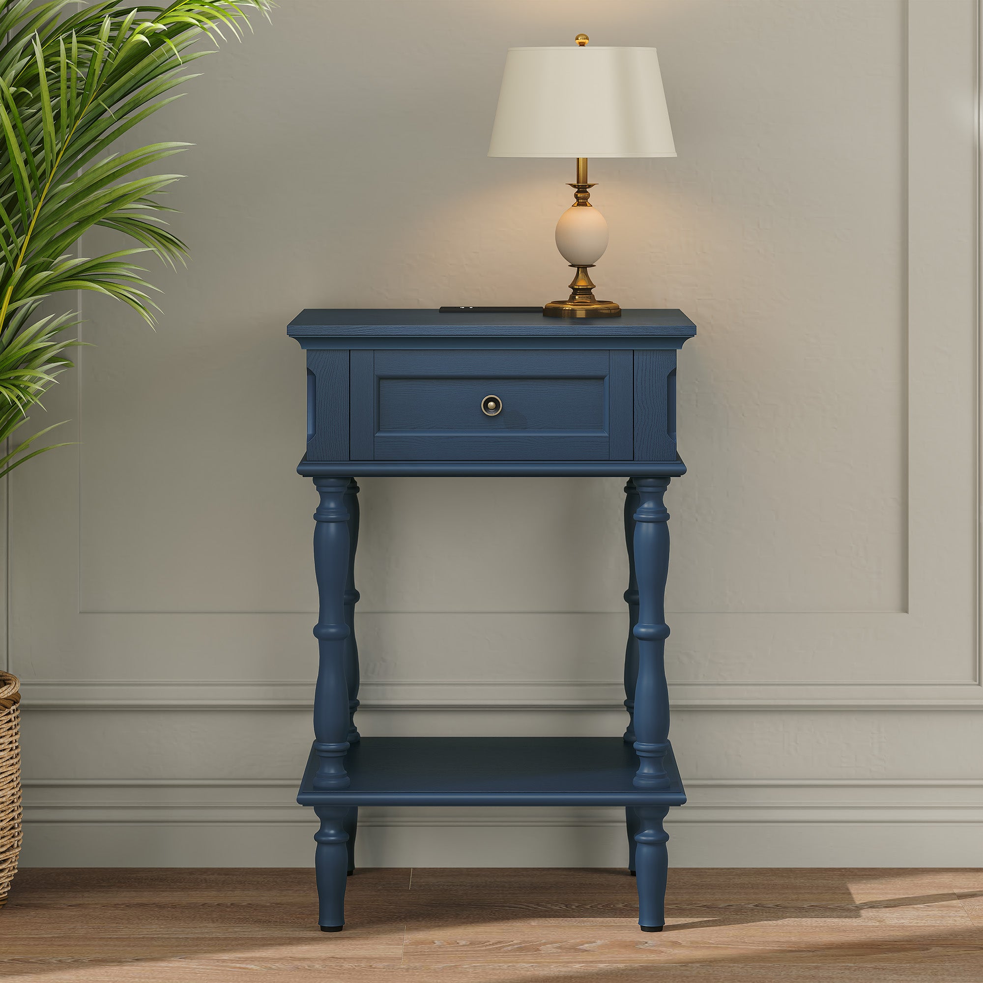CBJCBJ 17" Retro Minimal Assembly Nightstands, Side Table with Drawer and Socket, For Bedroom, Living Room