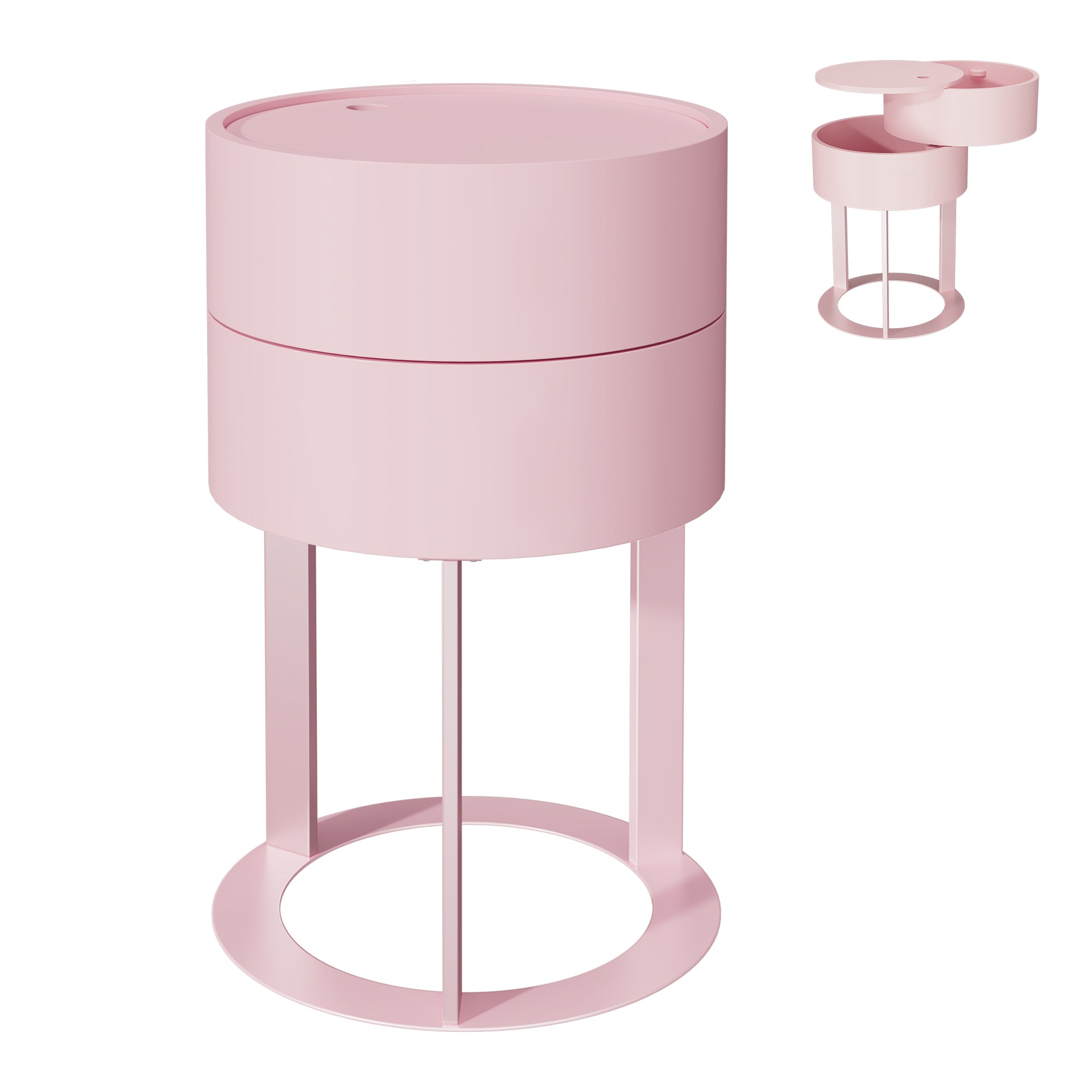 CBJCBJ Modern Round Nightstand with Drawer, 14.2" Bedside Table for Bedroom,Pink