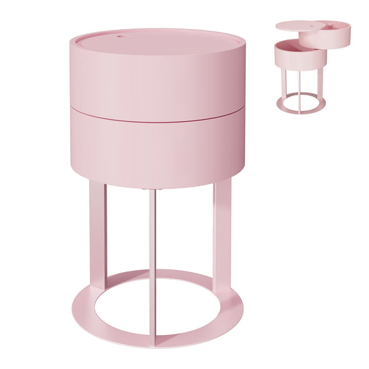 CBJCBJ Modern Round Nightstand with Drawer, 14.2" Bedside Table for Bedroom,Pink