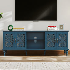 HLR Retro 67" TV Stand, for TVs up to 75", Living Room Entertainment Center with Carved Storage Cabinet, Blue