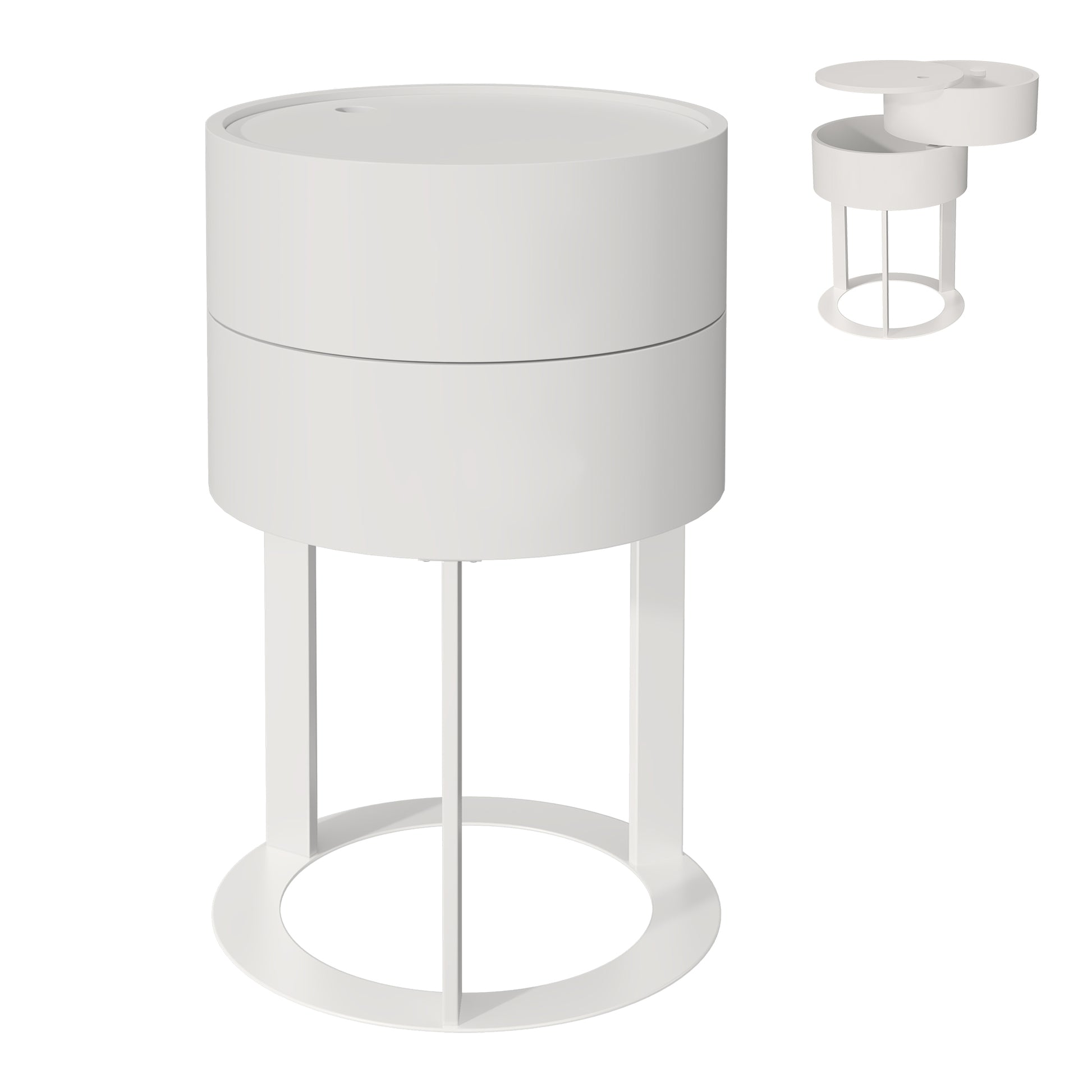 CBJCBJ Modern Round Nightstand with Drawer, 14.2" Bedside Table for Bedroom,White