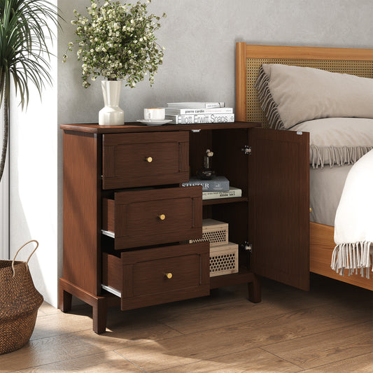 HLR Modern 32"W Accent Cabinet 3 Drawers & Door, Wood Sideboard with Storage for Living Room, Brown
