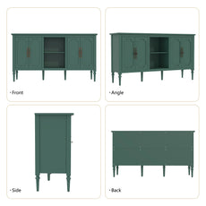 HLR 59" Mid Century Modern Storage Cabinet with Shelf, Vintage Large Sideboard Buffet Cabinet with 4 Doors, Green