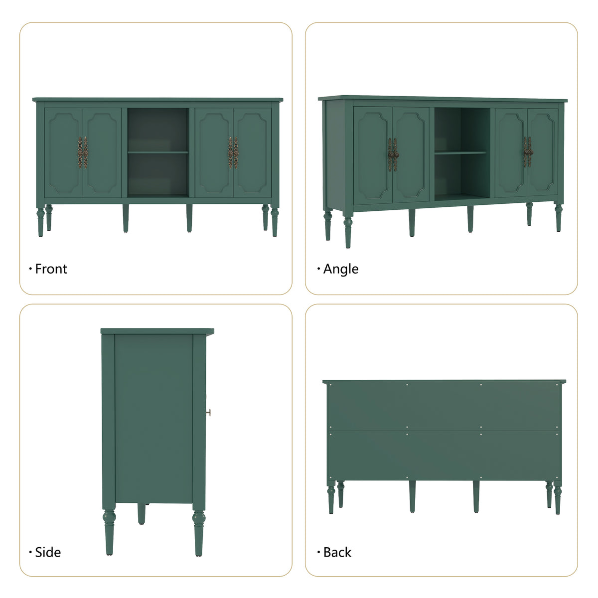 HLR 59" Mid Century Modern Storage Cabinet with Shelf, Vintage Large Sideboard Buffet Cabinet with 4 Doors, Green