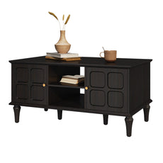 CBJCBJ Mid-Century Coffee Table,Living Room Center Table with 4-Door Storage and Open Storage, Black
