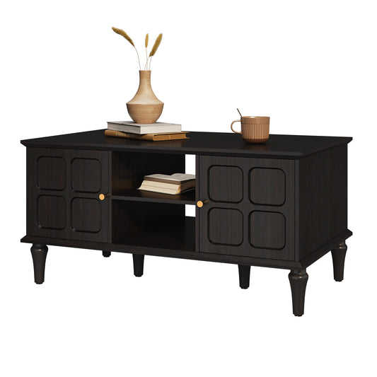 CBJCBJ Mid-Century Coffee Table,Living Room Center Table with 4-Door Storage and Open Storage, Black