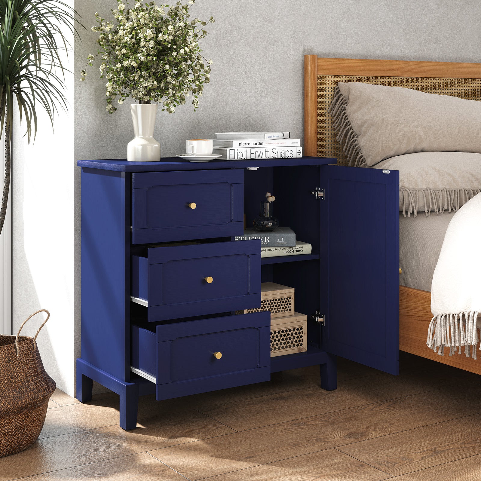 HLR® Wooden Accent Cabinet with 3 Drawers and Doors